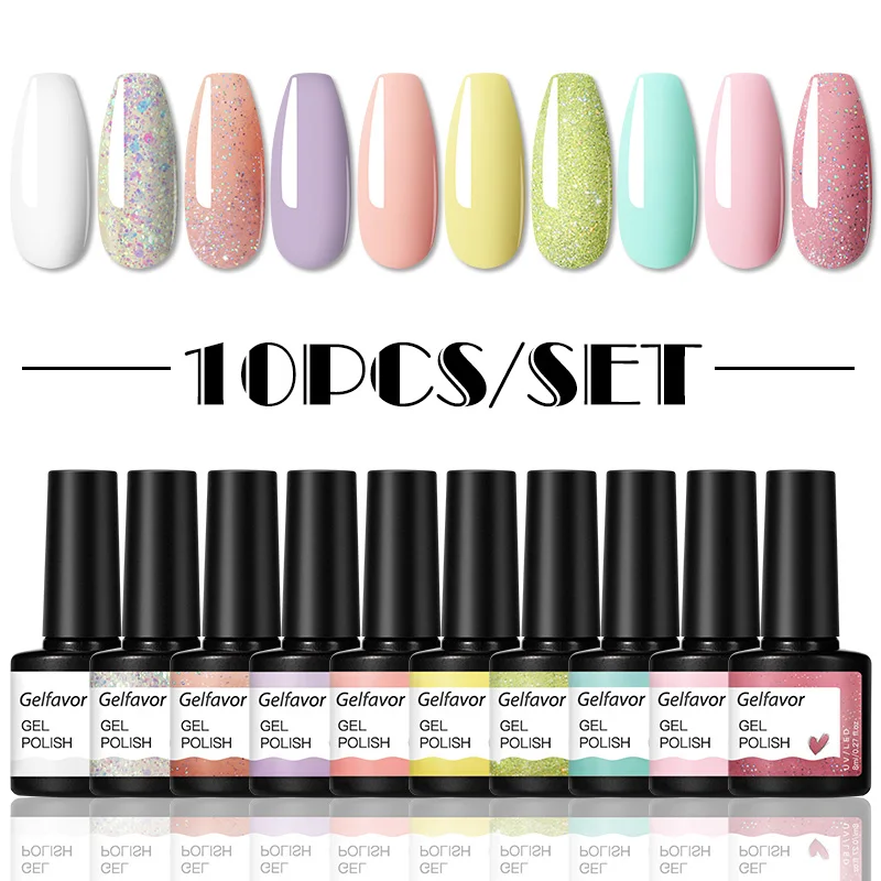 

Gelfavor Gel Nail Polish Set 10Pcs Hybrid Varnishes UV LED Lamp Gel Kits Base Top Coat For Nails Art Manicure Gel Polish Set