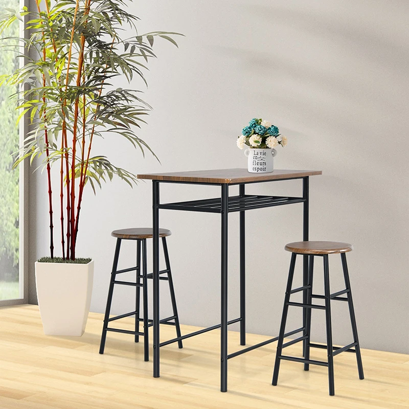 

3 Pieces Industrial Design Bar Table 2 Stools Set Stable Heavy Duty Steel Frame Frame Space Saving Home Bar Furniture Set