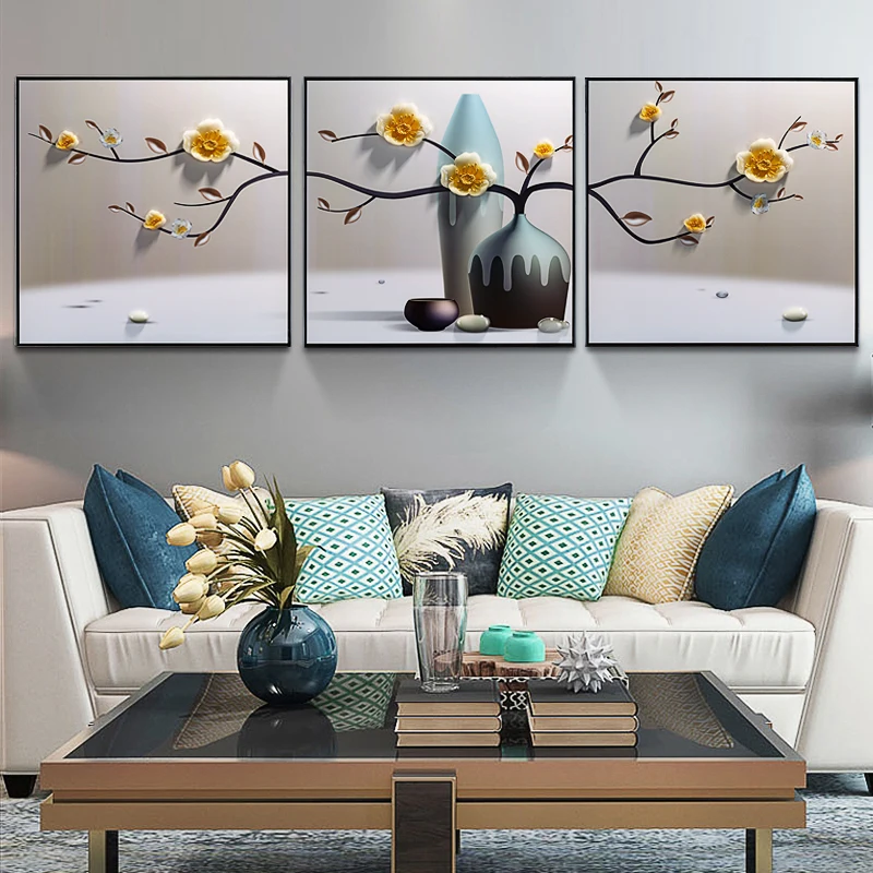 

Living Room Decoration Painting Modern Minimalist Sofa Background Wall Triptych Mural 3d Relief Painting