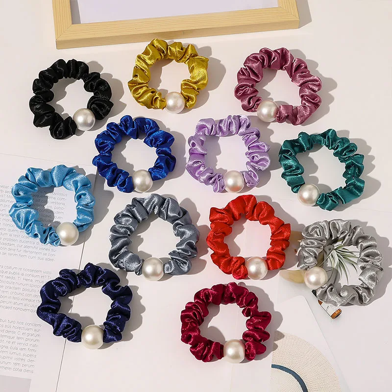 

1PC Satin Hair Scrunchies Pearl Elastic Rubber Bands Girls Ring Women Tie Gum Rope Ponytail Holder Scrunchy Hair Accessories New