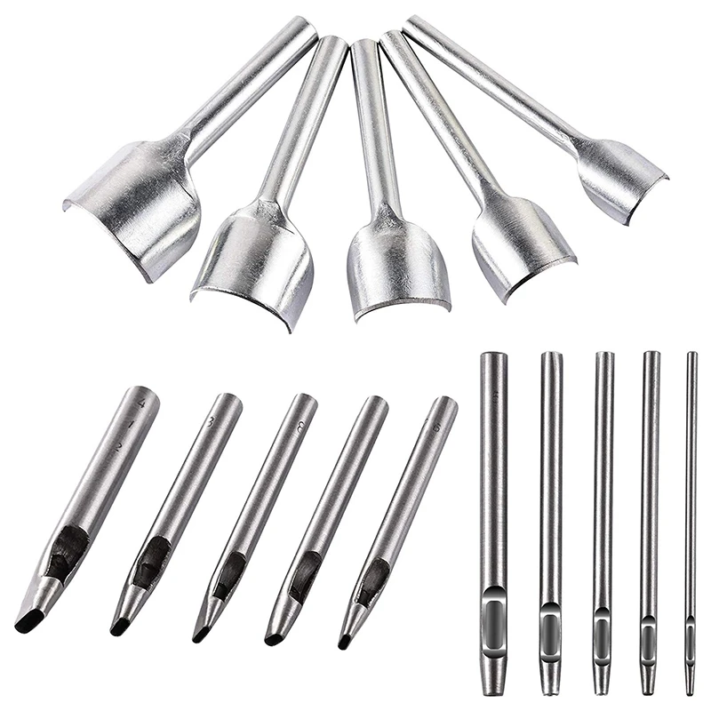 

15 Pieces Leather Craft Tools Half-Round Cutter Punch Round and Oval Shape Hole Punch Cutter Belt Watch Band Gasket Hollow Leath