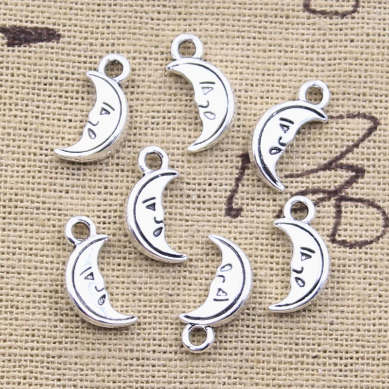 

30pcs Charms lovley moon face 14x7mm Antique Silver Color Pendants Making DIY Handmade Tibetan Finding Jewelry