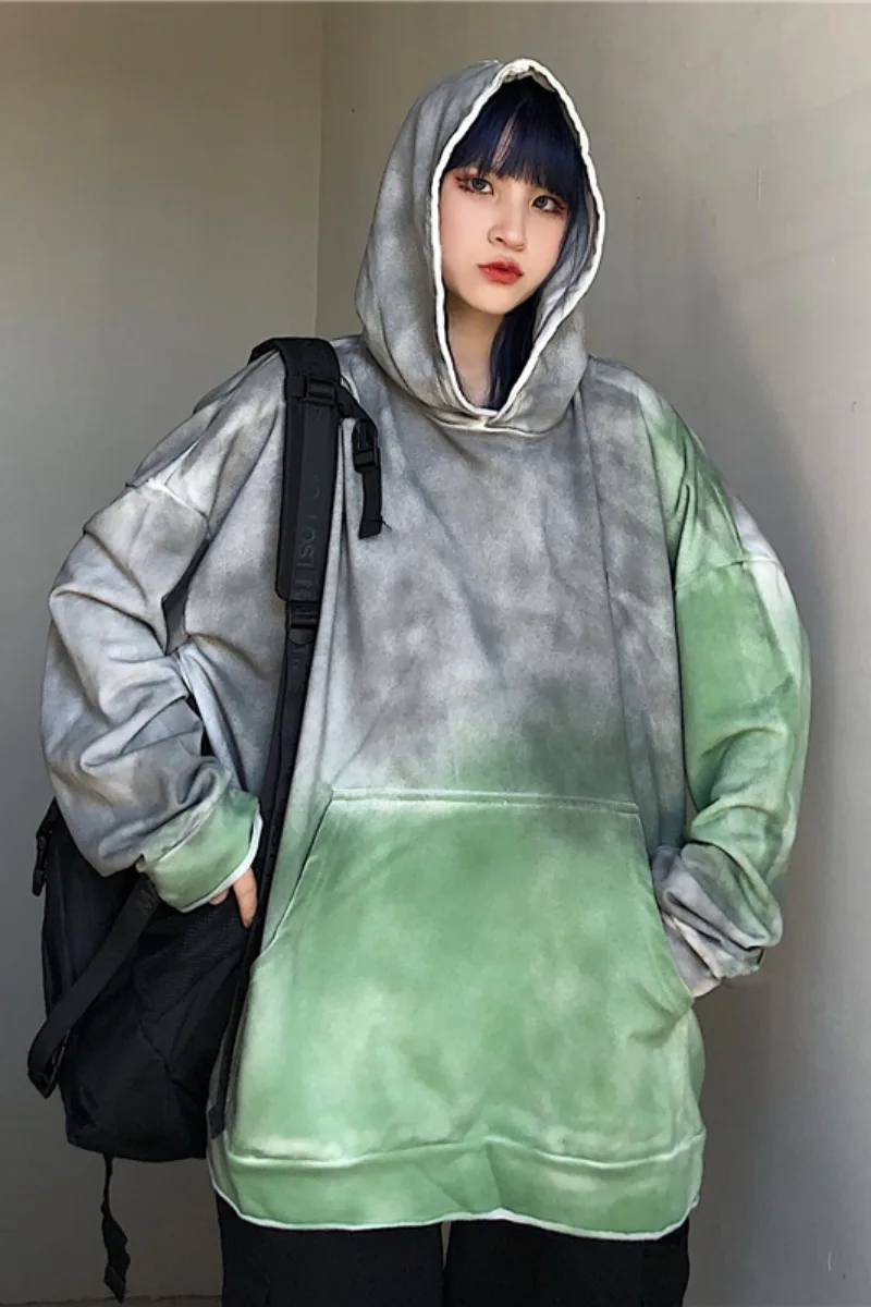 

WHOHOLL 2021 Casual Tie Dye Hoodie Women Clothing Hooded Sweatshirt Harajuku Hip Hop Sweatshirt Japanese Streetwear M-XL