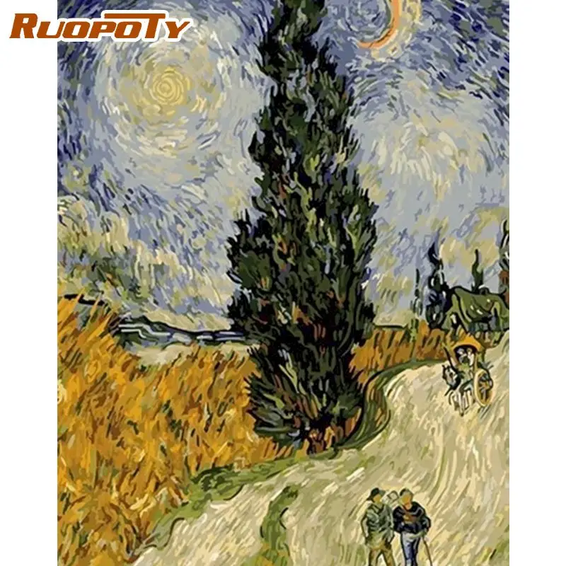 

RUOPOTY Framed Oil Painting By Numbers Night Landscape Paints By Number Handmade Acrylic Pigment Draw On Canvas Home Arts