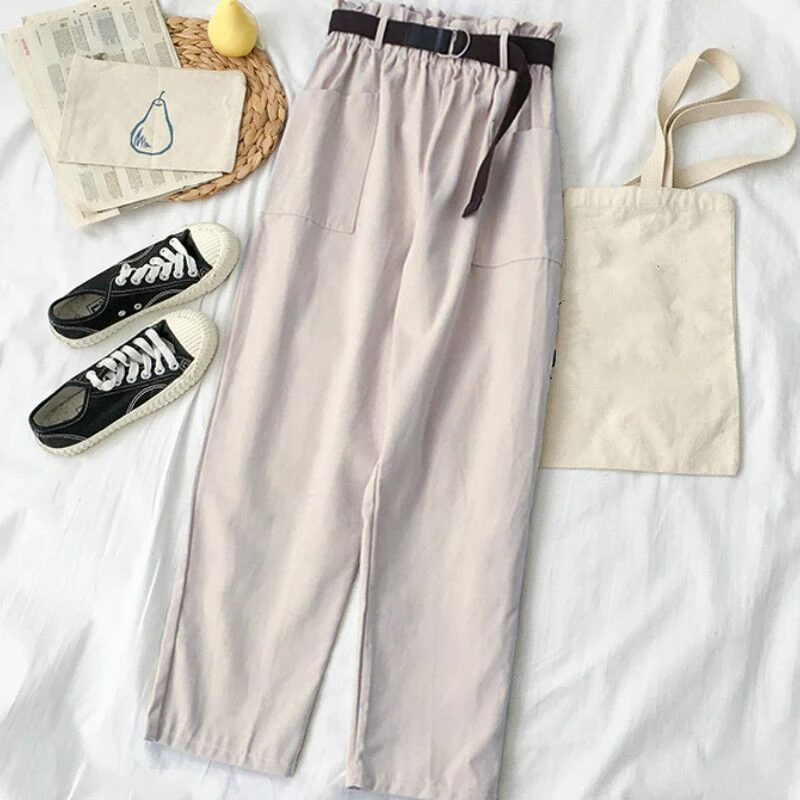 white pants Neploe, весна, осень, широкие брюки, женские, повседневные, высокая талия, свободные, корейский стиль, панталоны, женские брюки с поясом, 39028 - Цвет: white pants