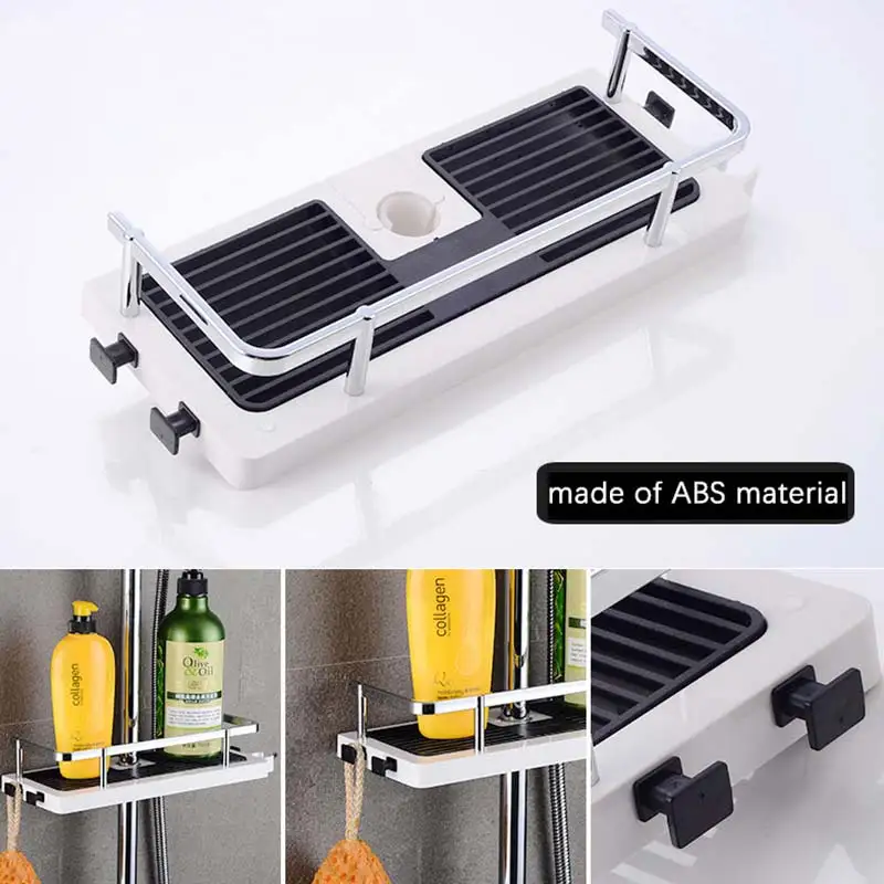 

Shower Storage Rack Organizer Bathroom Pole Shelves Shampoo Tray Stand Single Tier No Drilling Lifting Rod Shower Head Holder
