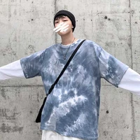 autumn new fake two piece long sleeved t shirt male korean version trend wild tie dye clothes loose tide compassionate