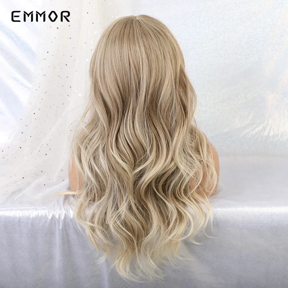 

EMMOR 22 inch Long Synthetic Wigs with Bangs Heat Resistant Fiber Natural Wave Cosplay Daily Light Brown Hair Wigs for Women