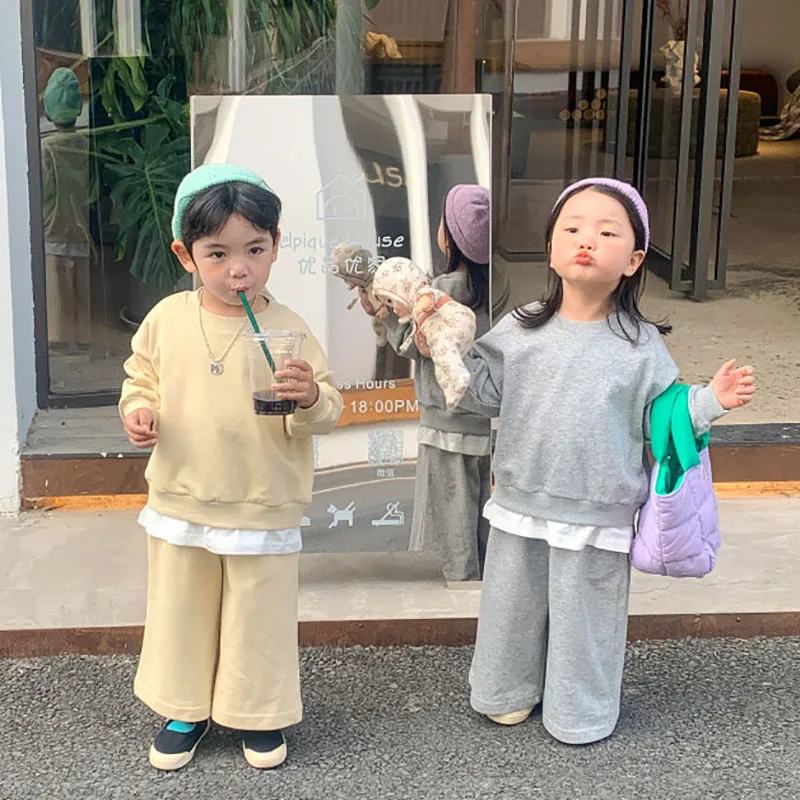 

MILANCEL 2022 Spring Kids Clothes Casual Girls Sets Loose Boys Sportswear White Hem Hoodie and Pants 2Pcs Korean Children Suit