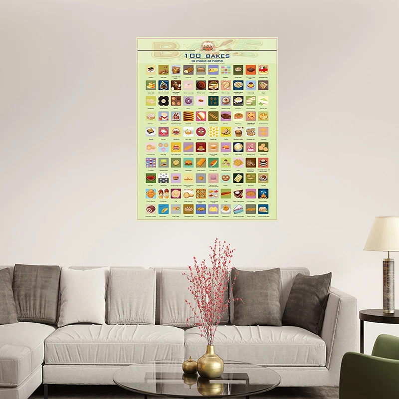 

100 List Bread Menu Poster Delicious Food Wall Hanging Decorative Painting