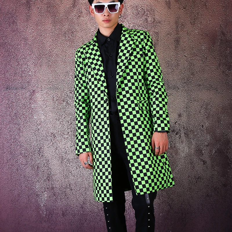 2020 мужской костюм индивидуальный длинный клетчатый пиджак певица ночной клуб