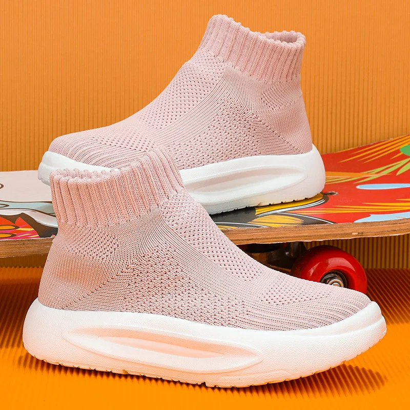 Zapatos informales para ni&ntilde;os y ni&ntilde;as, zapatillas para correr, calcetines de punto, deportivas, botas suaves antideslizantes, el&aacute;sticas de alta calidad-3