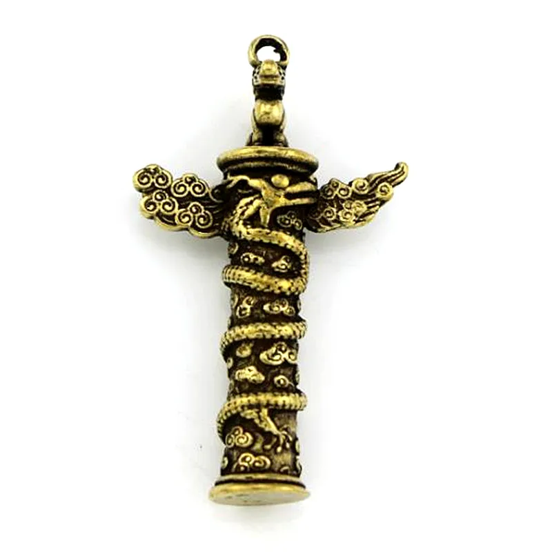 

3D Brass Cloud Dragon Pillar Casting Statue Mini Metal Figurine Home Decor Desktop Crafts Sculpture Decoration Pendants Gifts