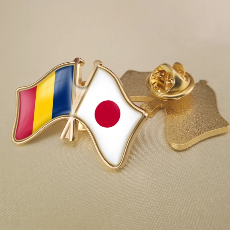 

Chad and Japan Crossed Double Friendship Flags Lapel Pins Brooch Badges