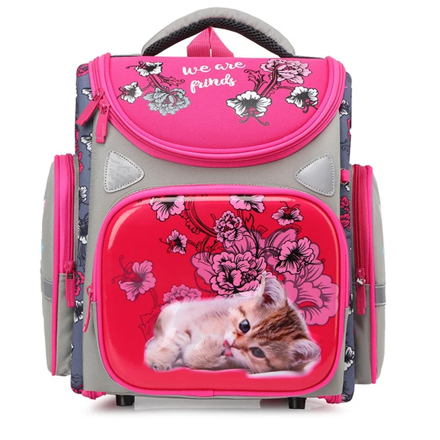 pink cat Ортопедические школьные рюкзаки для девочек мультяшный Кот 3D сложенные рюкзаки для мальчиков Водонепроницаемая детская школьная сумка Mochila Escolar - Цвет: pink cat