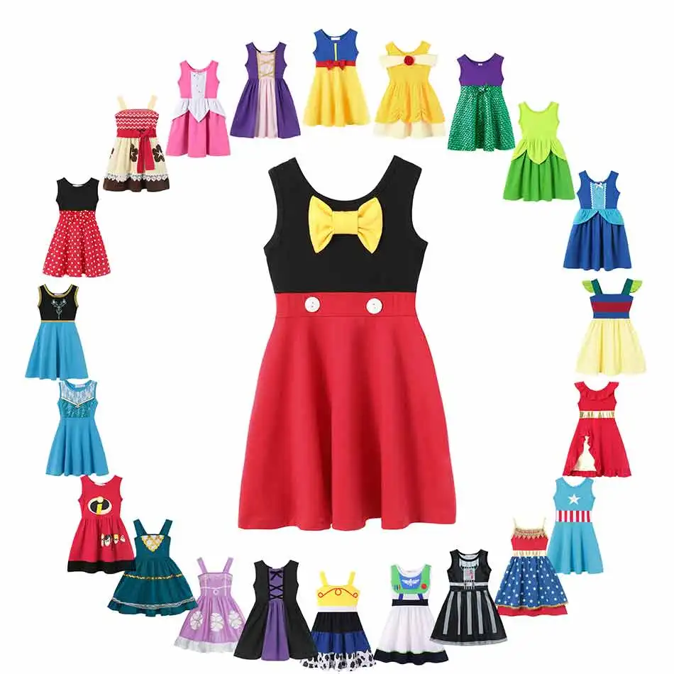 Fairy Tale Princess Dress for Kids Cute Soft Cotton Summer Casual Gowns Little Girls Fancy Party Wear Elza Anna Belle Snow White