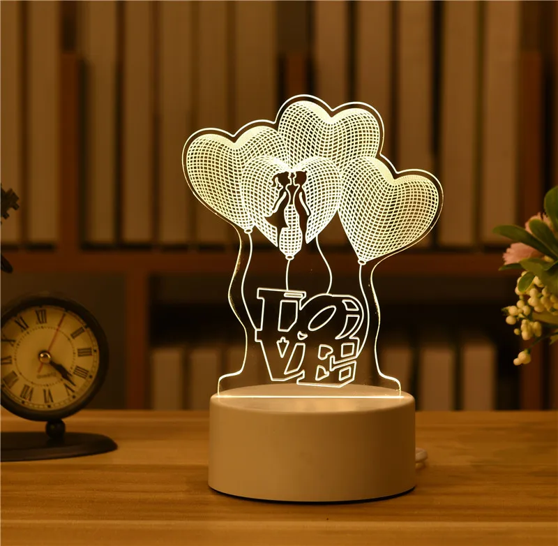 3d Led Night Light Creative Table Lamp Valentine's Day Gift Romantic Heart-shaped Decorative Children's Birthday Gift. | Дом и сад