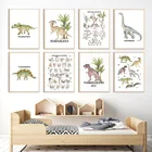 Динозавр Тропическое растение Алфавит Номер настенная живопись холст скандинавские плакаты и принты настенные картинки для мальчика декор для детской комнаты