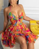 2021 new summer women sexy skirts cami deep v floral print dress casual sleeveless halter backless party dresses sundress