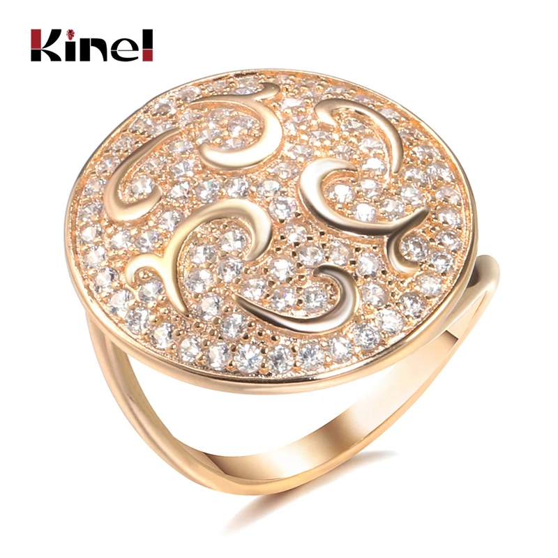 

Kinel Luxury Natural Zircon Bridal Wedding Ring 585 Rose Gold Crystal Flowers Big Round Ring For Women Engagement Jewelry