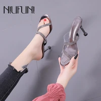 niufuni open toes womens sandals 2021 summer transparent pvc slippers women stiletto heels rhinestone sequins womens shoes