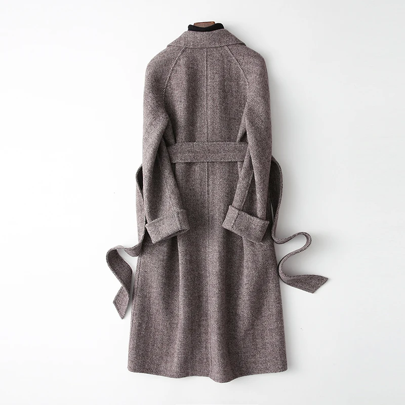 Новинка 2020 шерстяное пальто для женщин весна-осень длинная куртка с узором в