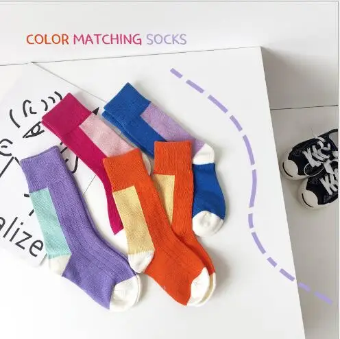 

1-8 Year Autumn and winter boys and girls personality all-match baby contrast color socks