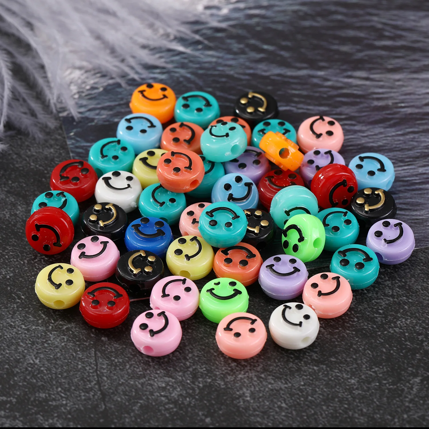 

50 PCS 10mm acrylic color black gold smiley polymer clay spacer beads, used for jewelry making DIY bracelet accessories