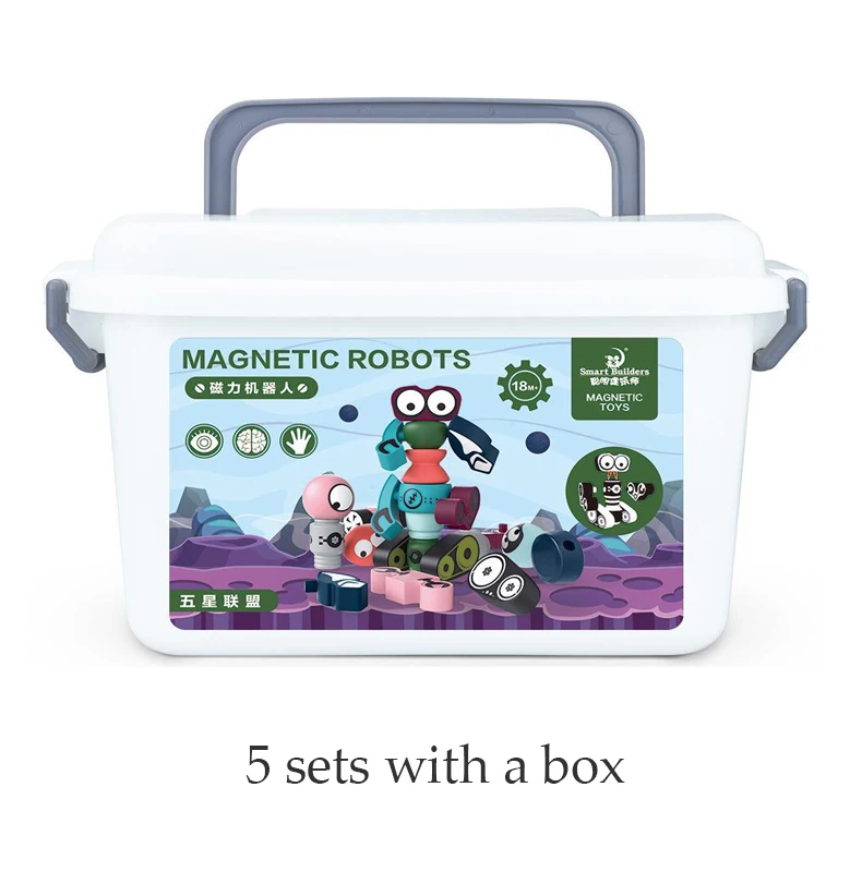 5 set with box 35 шт. магнитные роботы магнитные блоки Набор для детей с ящиком для хранения, укладки роботы игрушки Стволовые развивающие игровые наборы игрушки для детей - Цвет: 5 set with box