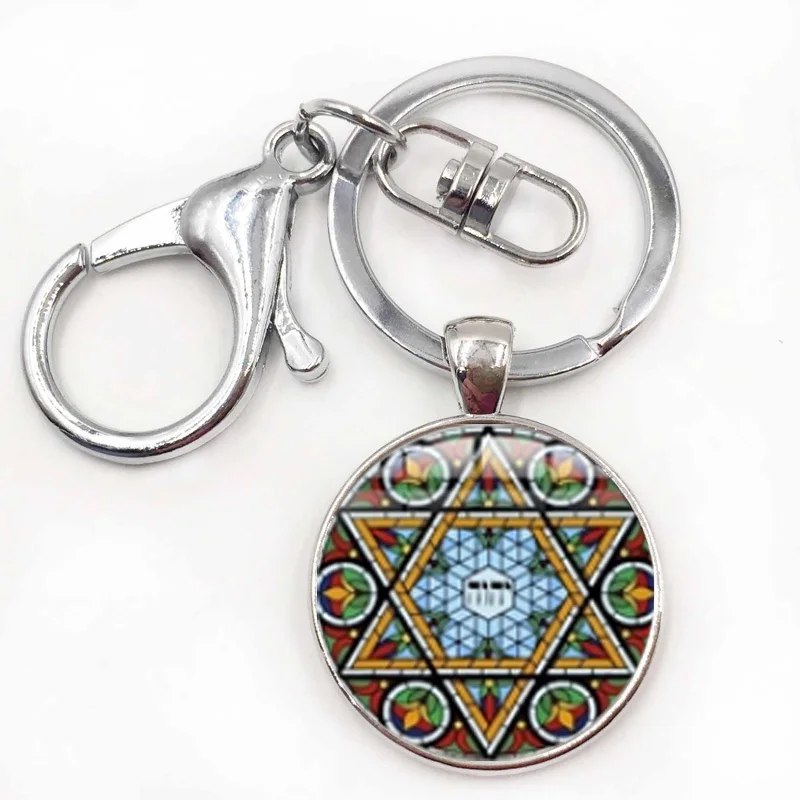 Jewish Shield Star Of David Keychain Supernatural Pentagram Art Printed Glass Dome Key Ring Israel Judaica Hebrew Jewelry | Украшения и