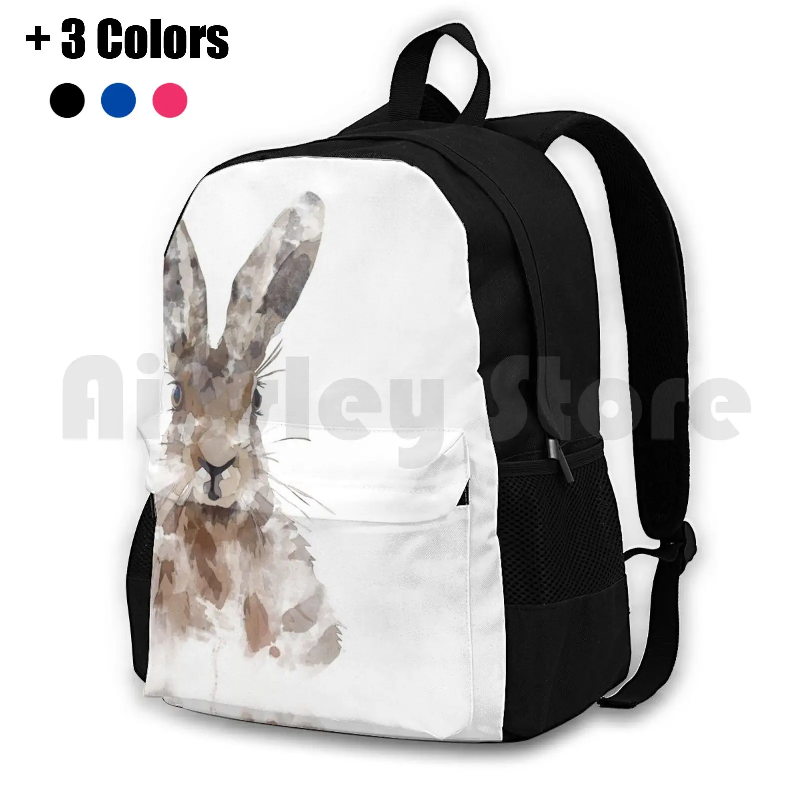 

Watercolour Hare Outdoor Hiking Backpack Waterproof Camping Travel Hare British Wildlife March Hare Brown Woodland