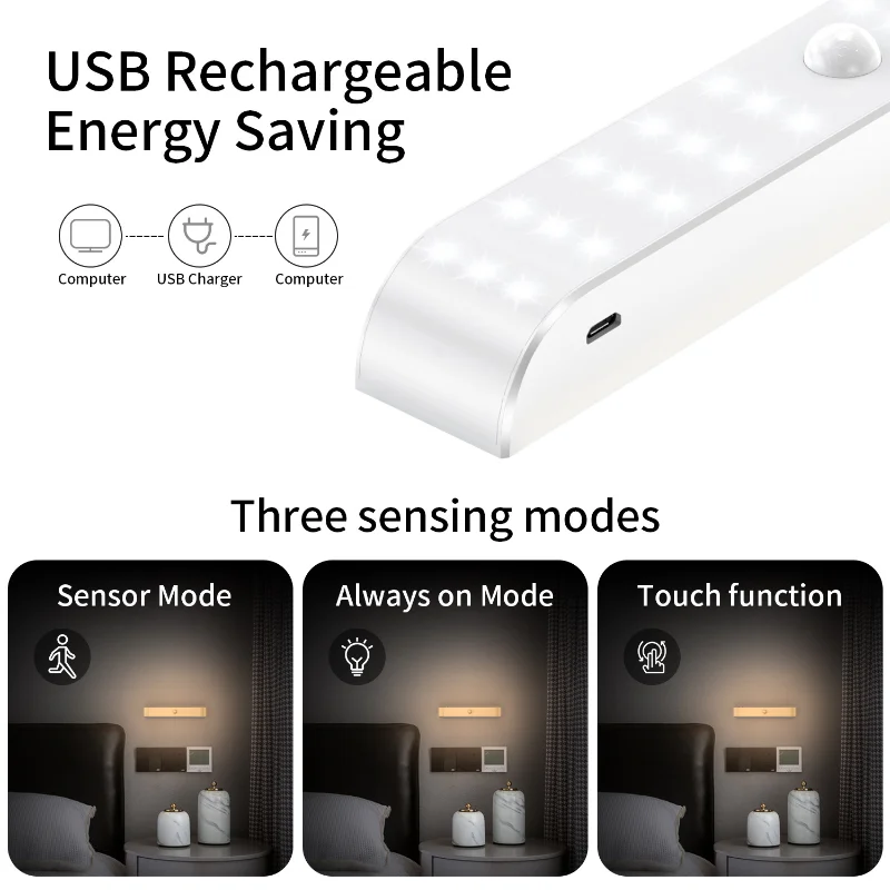 

LED PIR Night Light Motion Sensor Cabinet Light Wireless LED Wall Lamp Bedroom Staircase Lighting USB Rechargeable Wardrobe Lamp