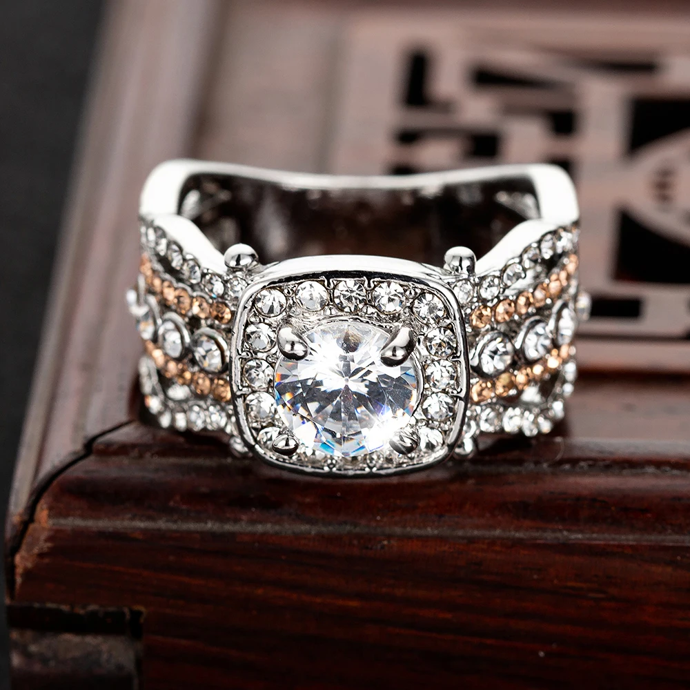 Новинка высокое качество кристалл серебряный цвет свадебные кольца для женщин с