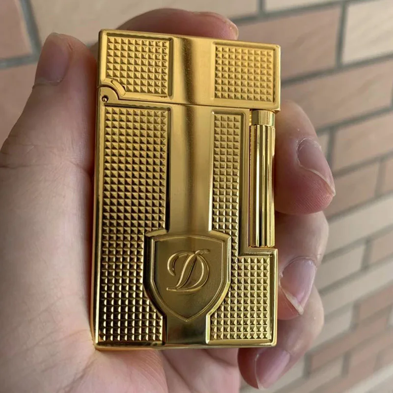 Новая Винтажная яркая звуковая газовая зажигалка dupont, ветрозащитная медная Зажигалка для сигарет - Цвет: Gold