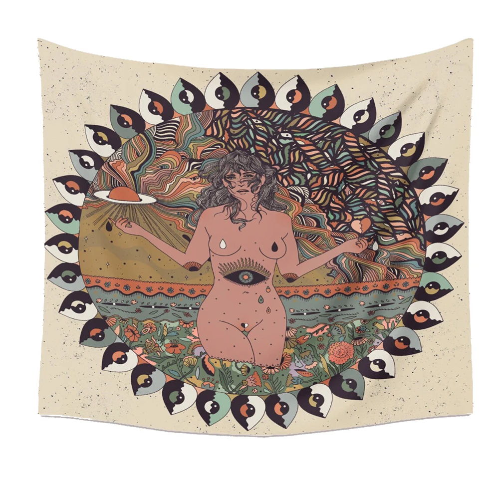 Психоделический гобелен с изображением обнаженной сексуальной женщины черепом