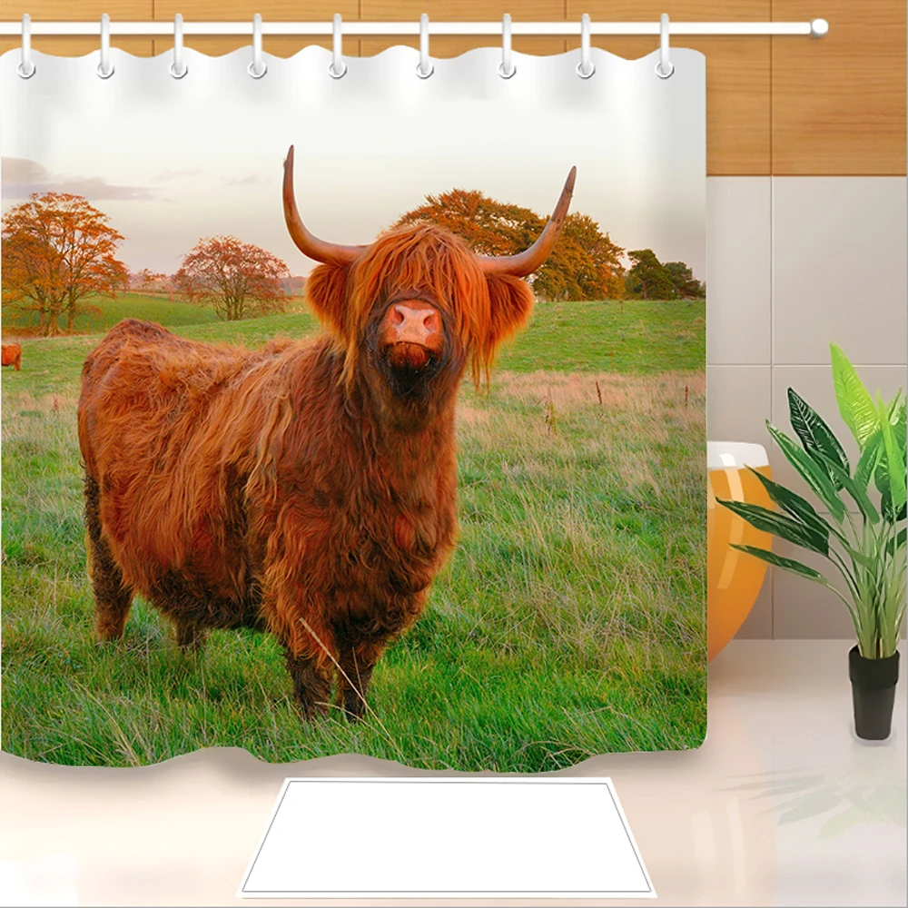 Highland Cow 3D Print Shower Curtain Polyester Fabric Bathroom Waterproof Hook Bath 02 | Дом и сад
