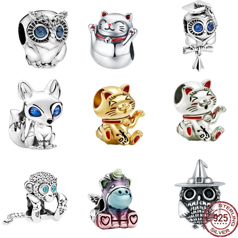 

925 Sterling Silver Cute Dogs & Cats Dangle Charm Bead Fit Original Pandora Bracelet DIY Jewelry Making Women Gift