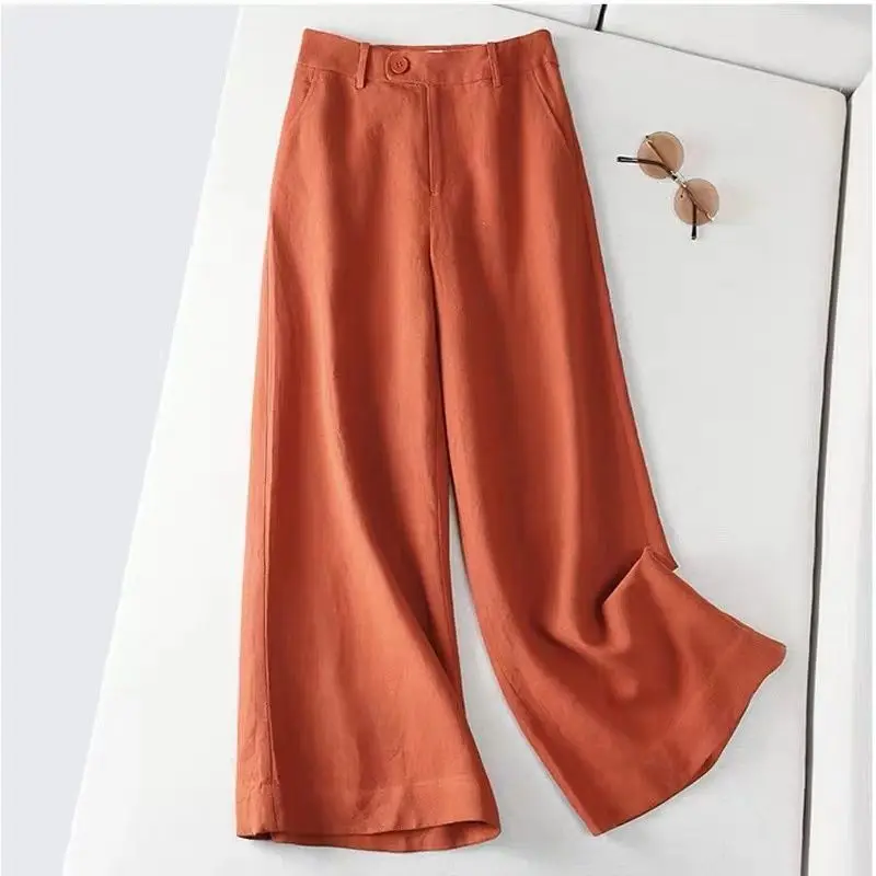 

New Cotton Linen Wide-Leg Pants for Women Spring Summer Loose Straight Trousers Plus Size High Waisted Women Bottoms Pants Baggy