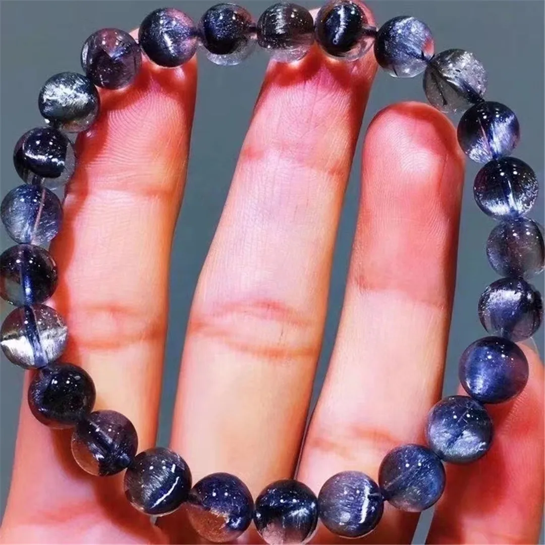 

Топ 7 мм натуральный Серебряный брукит Платина рутилированный браслет для женщин и мужчин Хрустальные кварцевые бусины драгоценный камень ...