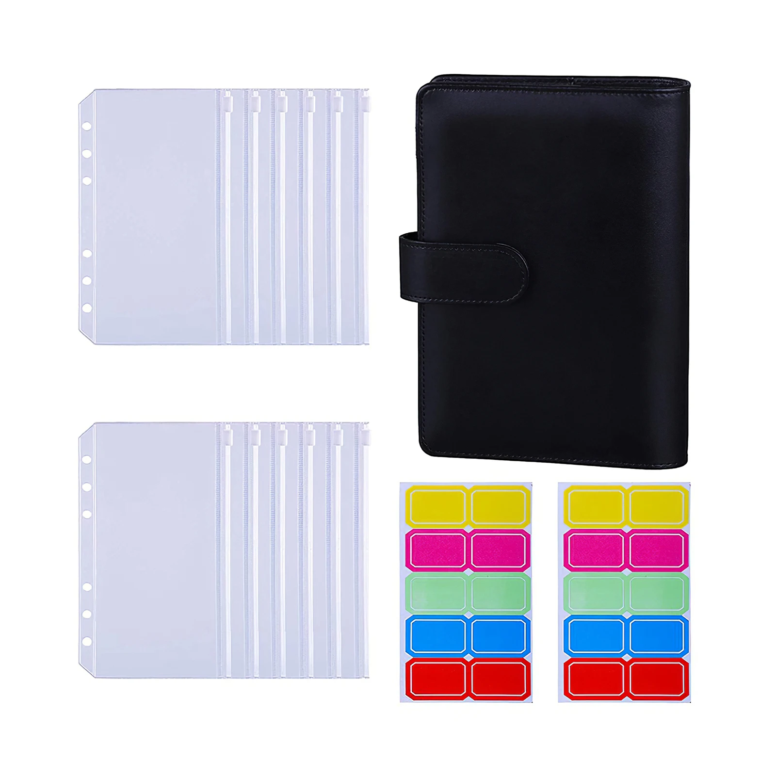 

A6 Leather Ring Binder 6 Holes File Folder Notebook Leaf Binder Budget Book With 12 Zipper Bags 2 Labels For Notes Files Cards
