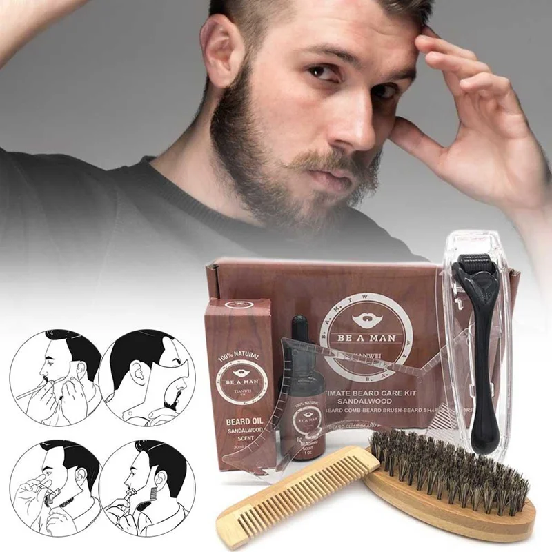 

Beard Grooming Trimming Kit Beard Growth Roller Care Tools Men Styling Beard Conditioner Oil Beard Roller