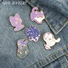 Женская эмалированная брошь в форме кота, фиолетовая брошь в форме Луны, кота, шляпы волшебника, дикой ведьмы, с кристаллами, космоса, с крылом, котенка, Волшебная бижутерия