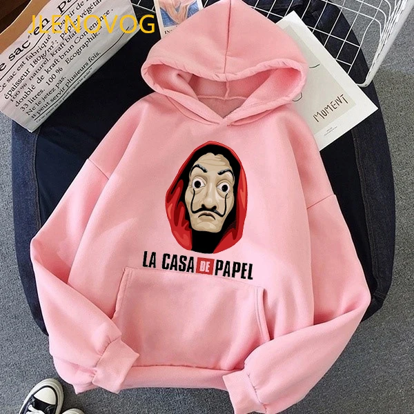 

Женские розовые толстовки с капюшоном, свитшот с принтом «La Casa De Papel» в стиле Харадзюку, уличная одежда, 2021