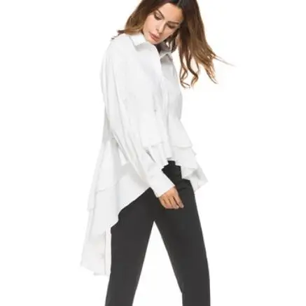 2020 ассиметричная Блузка с оборками женские длинные рубашки осенняя белая блузка