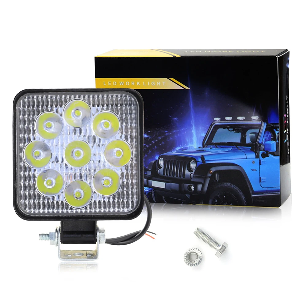 

LED Fog Lights Spotlight For Cars Waterproof LED 9V-30V 6000K Lamp Car SUV Truck Driving 27W Square Bright Work Light