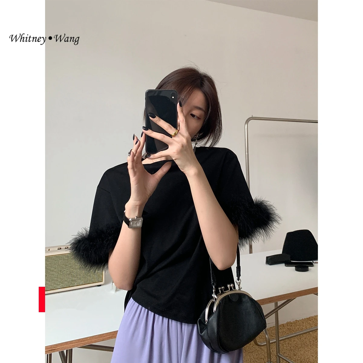 Футболка женская уличная с перьями весна-лето 2022 | Женская одежда