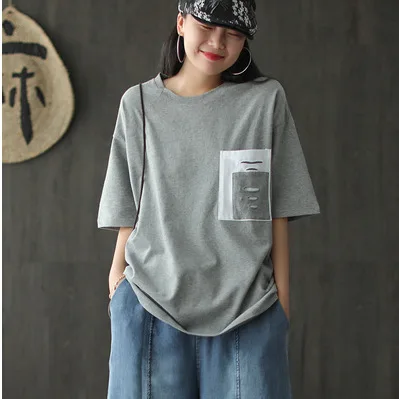 2020 модная летняя футболка для женщин Свободные все-матч футболки с круглым