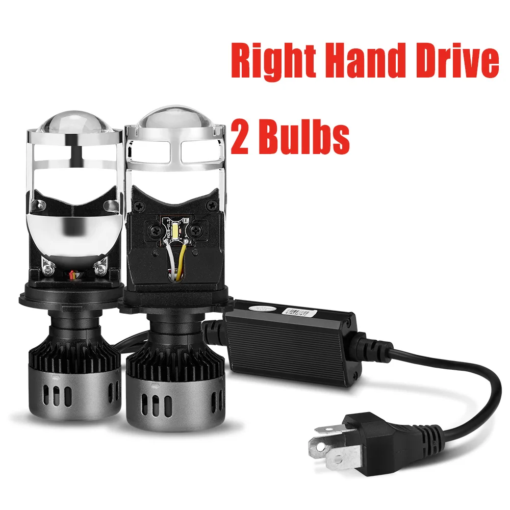 Right-hand Drive 2pc 2 шт. H4 светодиодный объектив Мини-проектора Conversion Kit 6500 к фара Hi/короче спереди и длиннее сзади) луч 10000LM лампы Автомобильные 12 V/24 V - Испускаемый цвет: Right-hand Drive 2pc