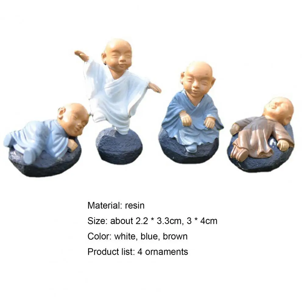 

4Pcs/Set Monk Miniature Ornament Cartoon DIY Resin Bonsai Chinese Monk Miniature Furniture Cartoon micro landscape craft decor