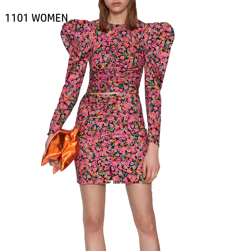 ZA новая весенняя женская красная короткая рубашка с цветочным принтом и круглым